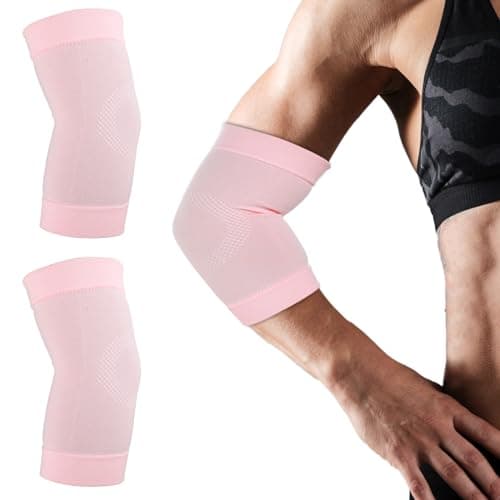 Image of COMNICO Elbow Brace Compression Sleeve Nylon Tennis Golfers Elbow Joint Support Sports Protection Arm Support Sleeves Pain Relief Pads for Women & Men (Pink)