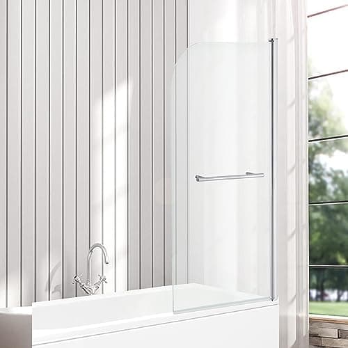 Image of VeeBath RST035 Jade 6mm Curved Edge Toughened Safety Glass Bath Screen Panel with Towel Rail Shower Chrome - 1400x800mm