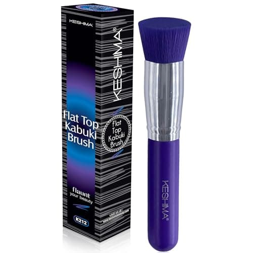 Image of Flat Top Kabuki Foundation Brush By Keshima - Premium Makeup Brush for Liquid, Cream, and Powder - Buffing, Blending, and Face Brush (Neon Purple, Regular size)