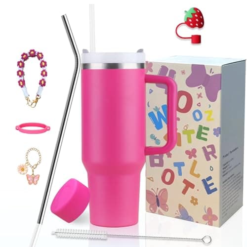 Image of Sanilinwild 40 oz Tumbler Insulated Mug w/Straw & Flip Cap Lids - Cup Holder Bottle with 6 Accessories Set for Hot, Cold Drink - Leak-Proof - Water, Coffee Portable Travel Mug (Barbie)