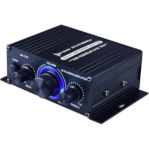 Image of Ragyzity Power Amplifier Home Audio System, AK170 Amplifier DC 12V, Home Audio Stereo Hi-Fi Power Amplifier, Dual Channel Sound Stereo Receiver Box with LED for Speaker PC TV Cell Phone Car Vehicle
