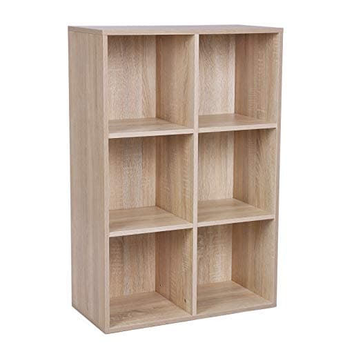 Image of VASAGLE Bookcase, Bookshelf, Storage Shelf with 6 Compartments, Standing Shelf, Cube Shelf, for Living Room, Home Office, Dinning Room, Oak Colour LBC203H