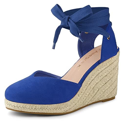 Image of Allegra K Women's Espadrille Platform Wedge Heel Lace Up Sandals Royal Blue 6.5 UK/Label Size 8.5 US
