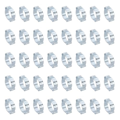 Image of PATIKIL 40 Pack 20-23mm Double Ear Hose Clamp, Galvanized Steel O Clip Crimp Rings for Fuel Petrol Pipe Tube Fitting Connections, Silver Tone