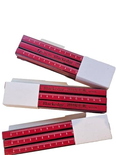Image of EXCEL Blackedge 12 Carpenter Pencils with Scale Marking, unsharped for Carpenters, Craftsmen, Builders and contractors for easy Marking & tracing with Medium Grade RED Colour
