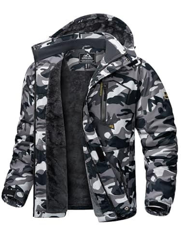 Image of KEFITEVD Mens Ski Jacket Breathable Warm Lined Winter Jacket with Removable Hood Snowboard Jacket Waterproof Outdoor Jacket, Camouflage, l