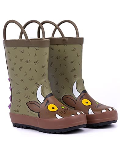 Image of The Gruffalo Kids Wellies | Brown Rain Wellington Boots For Boys & Girls | Book Character with 3D Spikes Footwear | Toddlers Water Resistant Walking Shoes | Merchandise Gift for Children