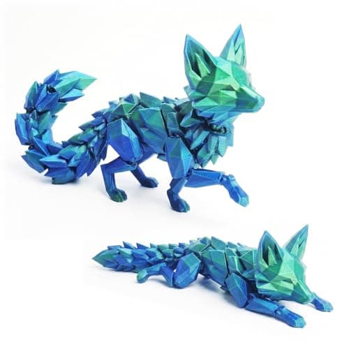 Image of Ruyal Metta Articulated Low-Poly Fox Figurine, 3D Printed Flexible Joint Animal Sculpture, Desk Ornament for Home Office Decor, Bookshelf & Shelf Decoration (Blue-green,S)