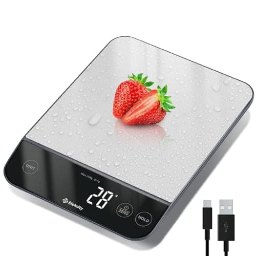 Image of Etekcity 10kg Digital Kitchen Scales,Waterproof, USB Rechargeable Food Scales with LED Display,Hold&Tare Function for Cooking,Weight Loss,Stainless Steel, Black