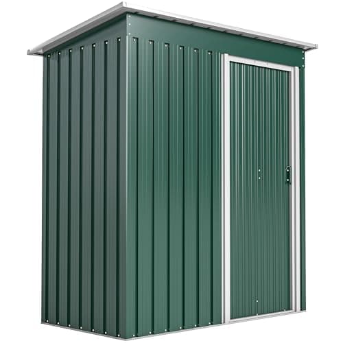 Image of Outsunny 5 x 3ft Metal Garden Shed, Outdoor Storage Shed Galvanised Steel with Lockable Sliding Door and Sloped Roof, Waterproof Lean to Garden Tool Shed for Garden Patio, Green
