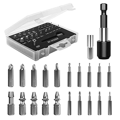 Image of Nuovoware Damaged Screw Extractor Set, 22 PCS Easy Out Stripped Screw Extractor Kit, All-Purpose HSS Broken Screw Remover Set with Magnetic Extension Bit Holder & Socket Adapter