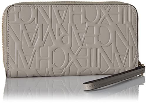 Image of Armani Exchange Women's Embossed All Over Logo, Zip Around Bi-Fold Wallet, Noise, One Size