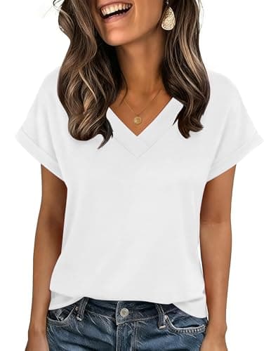 Image of Zeagoo T Shirts for Women Ladies Short Sleeve Tops V Neck Casual Oversized T-Shirt Summer Elegant Tee Shirt White 2XL