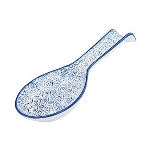 Image of Nicola Spring Hand-Printed Kitchen Spoon Rest - 26.5cm - Navy Decorative Porcelain Floral Pattern Kitchen Tableware Utensil Cutlery Rest for Cooking, Wooden, Tea Spoons