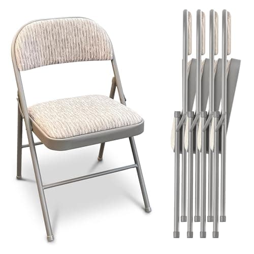 Image of JupiterJX Folding Chairs Set Of 4 Padded Fabric Seat, Heavy Duty Metal Frame Folding Back Rest Chair For Home Office Garden Computer Desk Foldable Chair With Cushioned Pad Seat (Grey, 4 Piece)