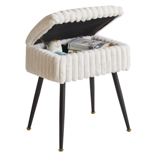 Image of Aibiju Velvet Rectangular Footrest Stool Ottoman, Make up Stool with Storage Space, for Home Living Room Fitting Room Bedroom, White YD-MS151W