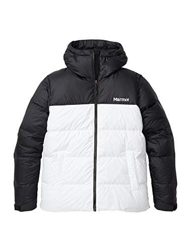 Image of Marmot Wm's Guides Down Hoody Warm Down Jacket, Insulated Hooded Winter Coat, Canada Goose Down Parka, Lightweight Packable Outdoor Jacket, Windproof - White/Black, X-Large