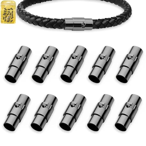 Image of MOAMUN 10PCS Magnetic Bracelet Clasps and Closures, Cord End Caps Magnetic Necklace Clasps, Leather Rope Bracelet Clasp Jewellery Clasp for Bracelets Anklet Jewellery Making DIY Craft (Black, 5 mm)