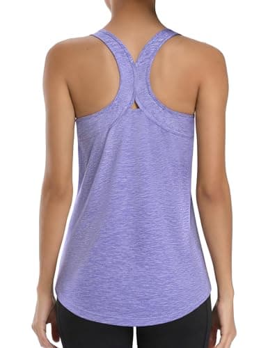 Image of Gyabnw Running Vest Women Activewear Sleeveless Crew Neck Tank Top with Open Back Curved Hem for Yoga Workout Gym Training and Pilates Purple