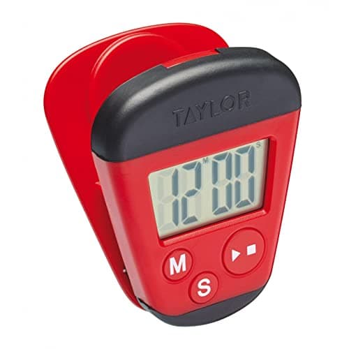 Image of Taylor Kitchen Timer, Professional Portable Digital Timer with Memo Clip and Magnetic Back, Stopwatch Function, Red & Black,4 x 5.5 x 7 cm