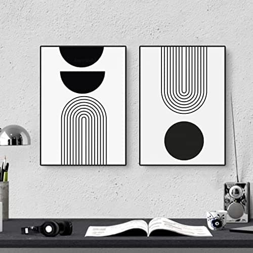 Image of 2-Piece Abstract Poster Set Wall Pictures Black and White Picture Set Modern Canvas Living Room Art Line Wall Poster WITHOUT Frame Bedroom Decor (50 x 70 cm)