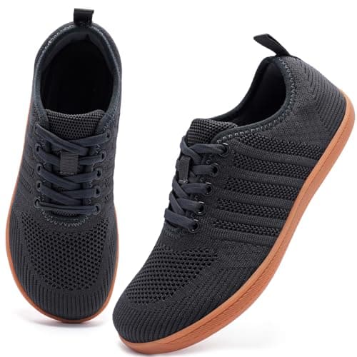 Image of Barefoot Shoes for Womens Trainers Extra Wide Fit Memory Foam Arch Support Running Shoes Ladies Lace Up Lightweight Non Slip Outdoor Walking Sneakers Grey UK 7