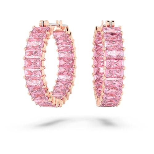 Image of Swarovski Matrix hoop earrings, Baguette cut, Pink, Rose gold-tone plated