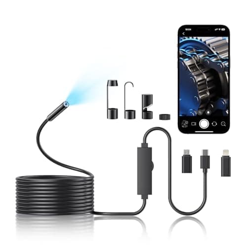Image of Endoscope Camera with Light, 1920P HD Borescope Camera with 8 Adjustable LED, 5M Semi-Rigid Snake, IP67 Waterproof 8mm Inspection for iOS and Android (Single-Lens)