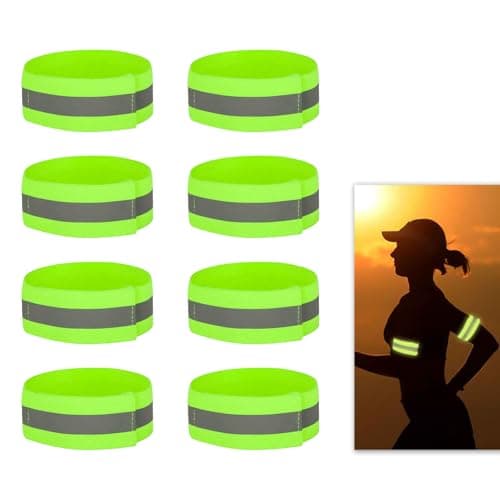 Image of 8 Pcs High Visibility Reflective Armbands, Running Safety Gear Reflective Wristbands Adjustable & Bike Ankle Bands, Bright Hi-Vis Arm Straps for Cycling, Walking, Jogging, Motorcycling & Night Sports