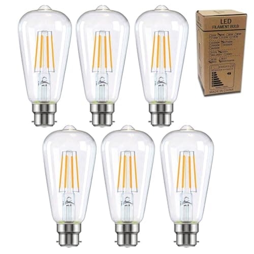 Image of B22 Bayonet Dimmable Vintage LED Light Bulbs, 4W Energy Saving ST64 LED Filament Light Bulbs Clear Glass 2700k Warm White B22 Bayonet Cap Squirrel Cage Retro Edison Bulbs, 40W Equivalent, 6Pack