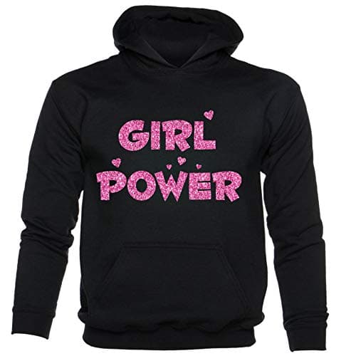 Image of Print4U Girl Power Girls Sparkly Glitter Hoodie Age 9-11 Black