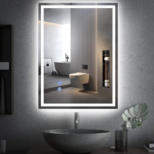 Image of CROWNSHOP LED Bathroom Mirror 80x60cm with Touch Sensor Demister, Waterproof IP54, 5mm Explosion-Proof Glass, Detachable Plug, Memory Function, Horizontal/Vertical Wall-Mount
