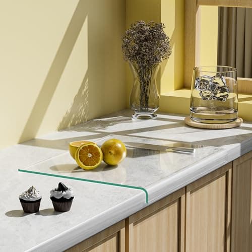 Image of GlassCuisine Toughened Glass Chopping Board with Lip, Heat & Scratch Resistant Non-Slip Kitchen Worktop Saver, 43x33.5cm, Food-Safe, Dishwasher Safe & Easy to Clean