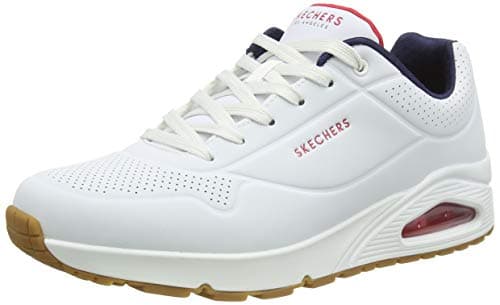 Image of Skechers Men's Uno Stand on Air Sneaker, White Durabuck Navy Red Trim, 11 UK