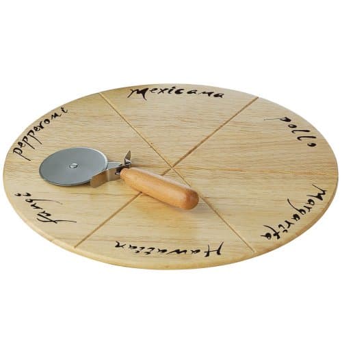 Image of Premier Housewares 1103525 Round Rubberwood Pizza Cutting Board with Pizza Cutter, 2 x 32 x 32 cm, Beige