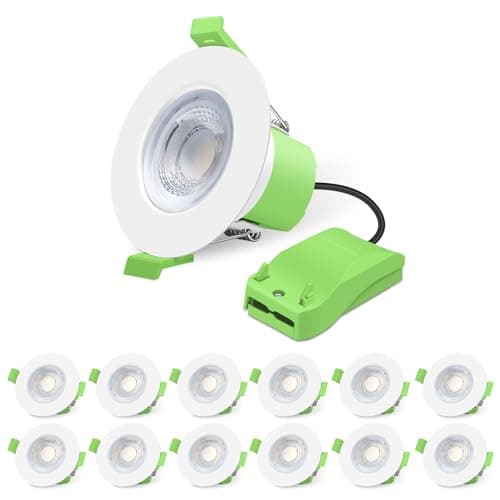 Image of ALUSSO Fire Rated LED Downlights 6W 600lm, 3CCT Colors Selectable 3000K/4000K/6500K Warm Cool White Daylight Recessed Ceiling Lights Dimmable, Spotlights IP65 Waterproof for Bathroom, White 12 Pack