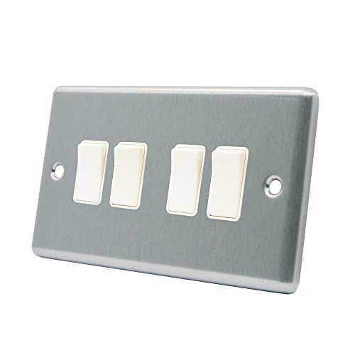 Image of AET CSC4GSWIWH 10 A 4-Gang 2-Way Satin Finish Chrome Classical White Insert Plastic Rocker Light Switch