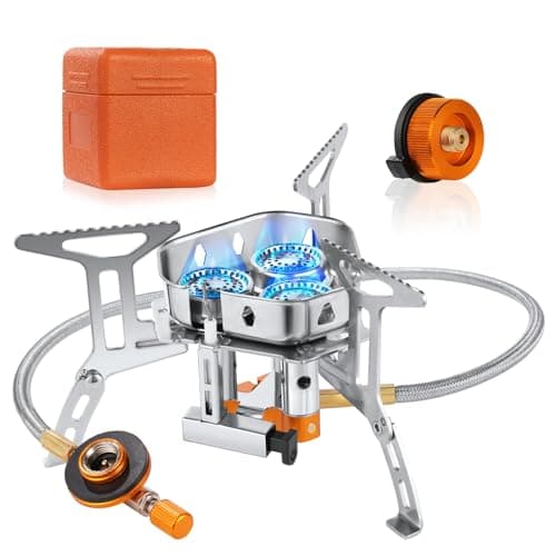 Image of Adiwo Camping Gas Stove, Windproof Backpacking Burner Cooking Stoves 6800W, Foldable Rocket Camping Stove with Carry Box, Outdoor Camping Gas Burner for Cooking, Hiking, Camping, Trekking, Picnic