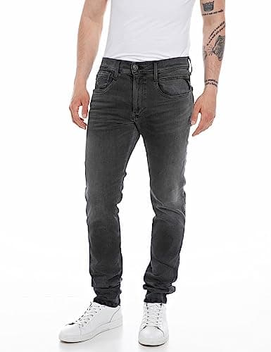 Image of REPLAY Herren Jeans Anbass Slim-Fit Hyperflex Recycled mit Stretch, Dark Grey 097 (Grau), 34W / 34L