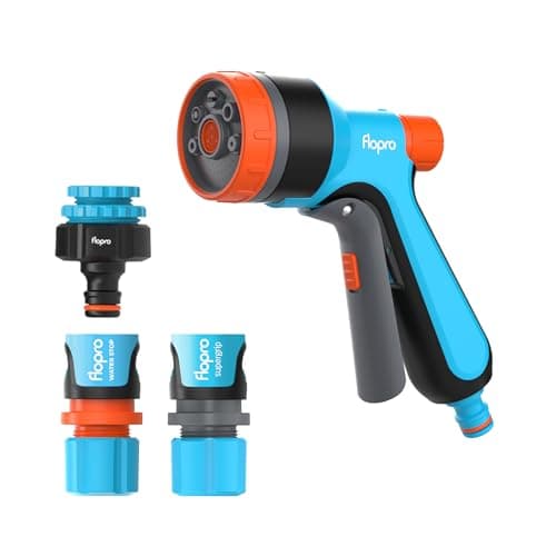 Image of Flopro - Multi Spray hose gun with SUPERGRIP garden hose pipe connector set ø 12.5mm - 15mm (1/2"- 5/8") 1 x Outside Tap Connector, 1 x Hose Connector, 1 x Water Stop Connector. Fits all brands