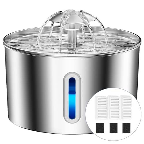 Image of BalimoPet Cat Water Fountain for Drinking - 74oz/2.2L Cat Fountain Stainless Steel Flower Style, Silent Automatic Wired Pet Water Fountain Triple-Filter Water Fountain Cat Bowl 3 Filters 3 Sponges