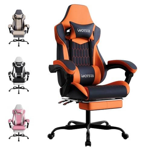 Image of WOTSTA Gaming Chair, Ergonomic Gaming Chair with Footrest and Lumbar Support, Computer Chairs, Height Adjustable Computer Racing Gamer Chairs for Gaming or Office, Black Orange