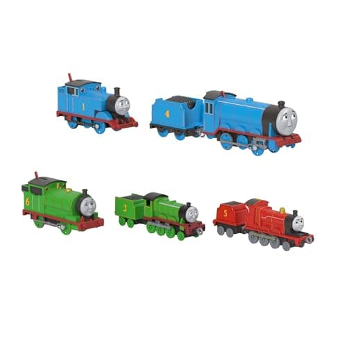 Image of Thomas & Friends Toy Trains by Fisher-Price, 2 Large Die-Cast Engines & 3 Motorized Trains with Classic Characters, Includes Playmat, JHF10