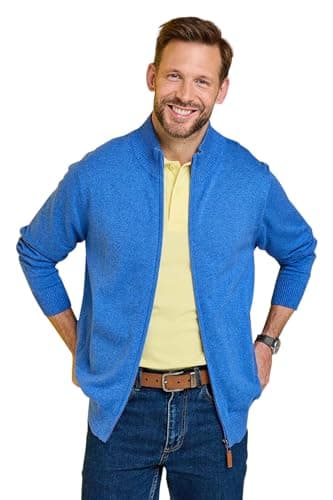 Image of Pegasus Men's Luxury Yarn Zip Cardigan, Smart Casual Cotton Knit Jacket with Pockets & Contrast Inner Collar Royal Blue L