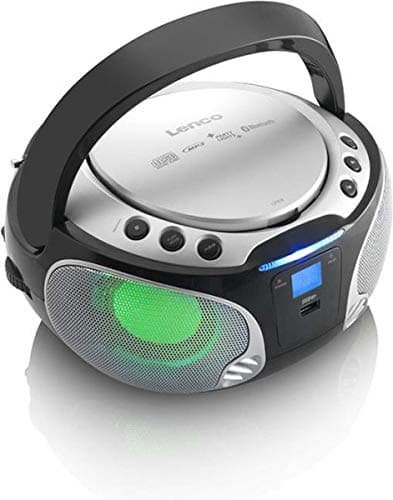 Image of Lenco SCD-550 Party Boombox with Disco Lights / Portable Stereo with FM Radio, CD, Bluetooth and USB - Silver
