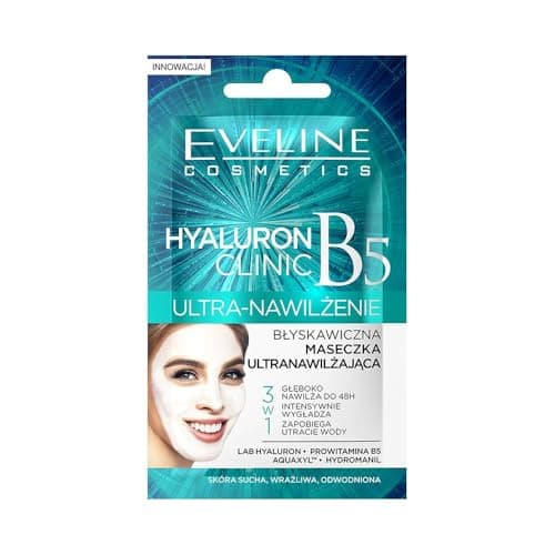 Image of Eveline Cosmetics Hyaluron Clinic Instant Smoothing Face Mask with Tri-Hyaluron 24H System, Almond Oil, Vitamin E, Hydromanil - Deep Moisturizing & Softening Treatment