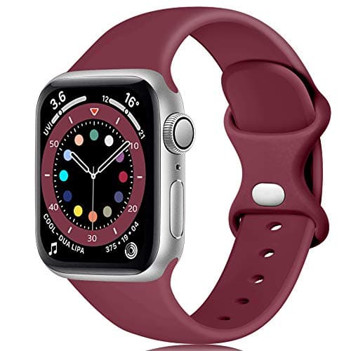 Image of Epova Silicone Strap Compatible with Apple Watch Strap 44mm 42mm 45mm 46mm 49mm, Replacement Straps for Apple Watch Ultra/Ultra 2/ iWatch SE 3 Series 11 10 9 8 7 6 5 4 3 2 1, Wine Red, Small