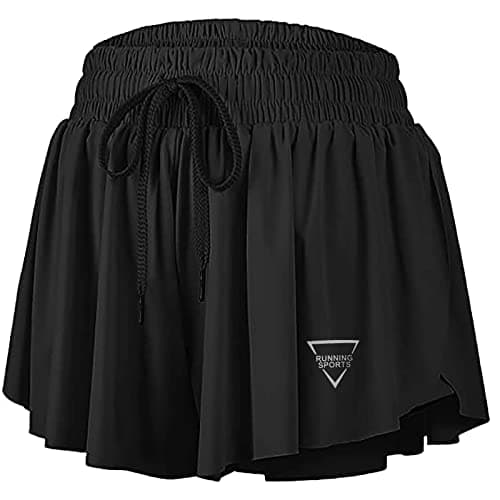 Image of JoyGirl Womens Flowy Running Shorts with Phone Pocket 2 in 1 Gym Sports Shorts Breathable Yoga Shorts for Workout Hiking Jogging (Black,L)