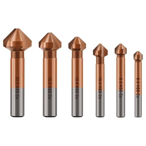 Image of KURSTOL Countersink Drill Bit Set - M35 HSS Cobalt Coated Countersink Drill Bit for Stainless Steel Iron Aluminum Copper, 6pcs 6.3mm-20.5mm Countersink Chamfer Bit Round Shank Fixed On Drills