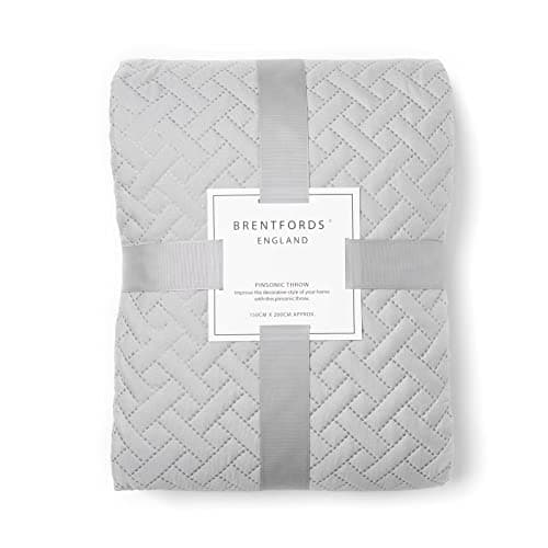 Image of Brentfords Bed Throw King Size Geometric Pinsonic Quilted Bedspread, Luxurious Super Soft Silver Grey Lightweight King Size Quilted Blanket Throw Over for Sofa, 200 x 240cm